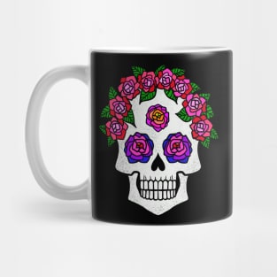 Halloween Skull with Rainbow Roses Mug